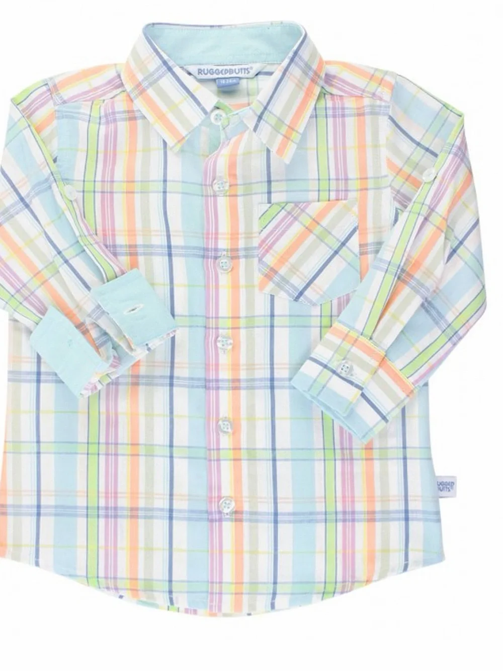 Rugged Butts 18-24 months Baby Plaid Button-Up Shirt with Light Blue Shorts